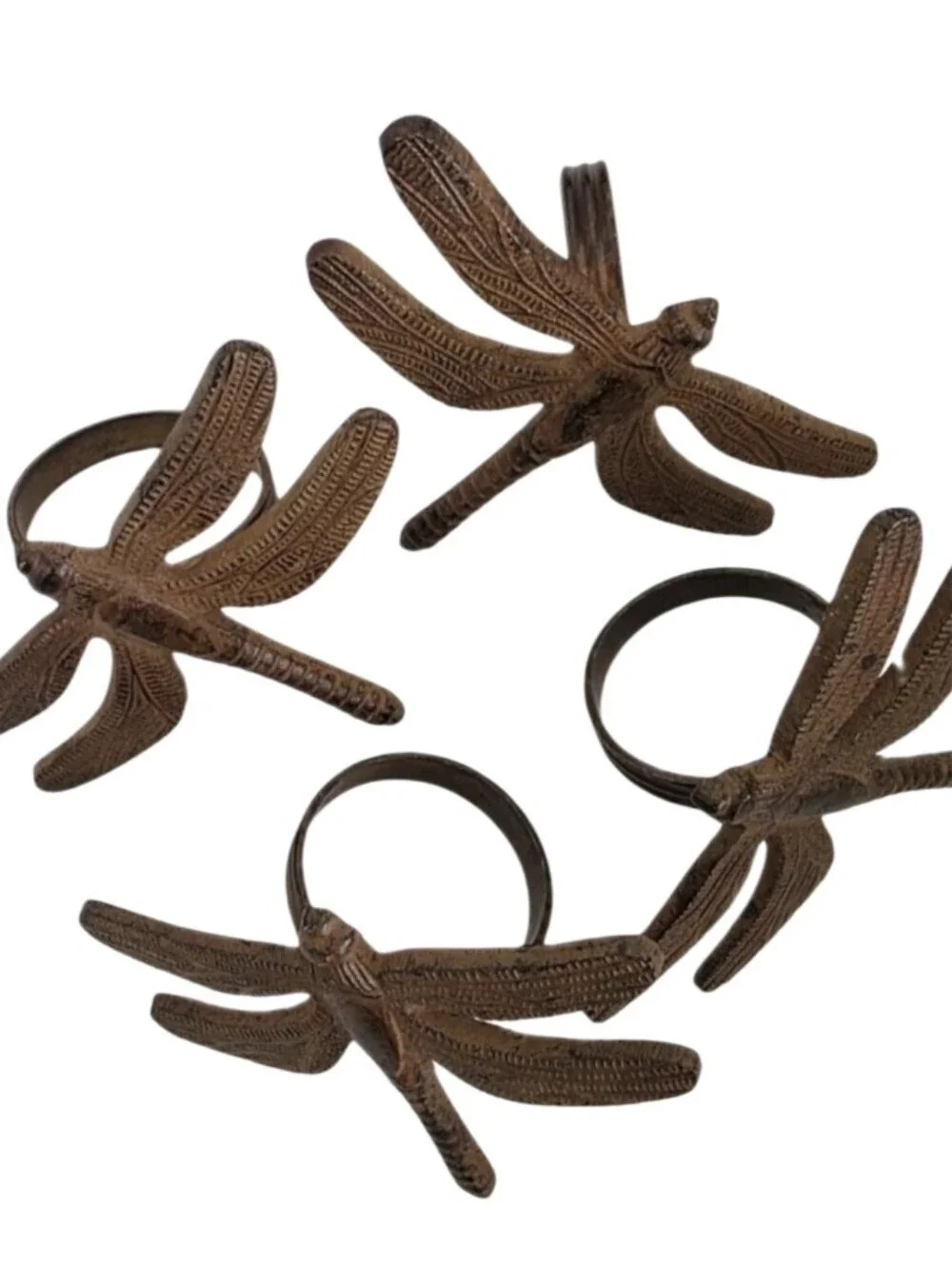 Pier 1 Dragonfly 4 Napkin Rings Cast Iron Rustic Summer Indoor Outdoor Table